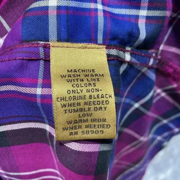 INVESTMENTS Gold Label Non-Iron Blouse 14P Women's Shirt Christine Purple Plaid - Picture 9 of 9